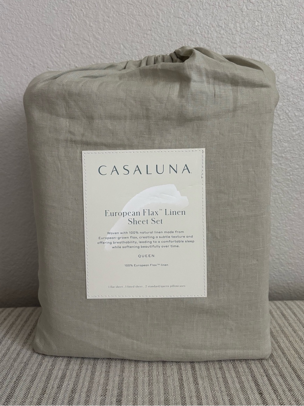 NWT Queen 100% Linen Sheet Set Light Olive Green - Casaluna